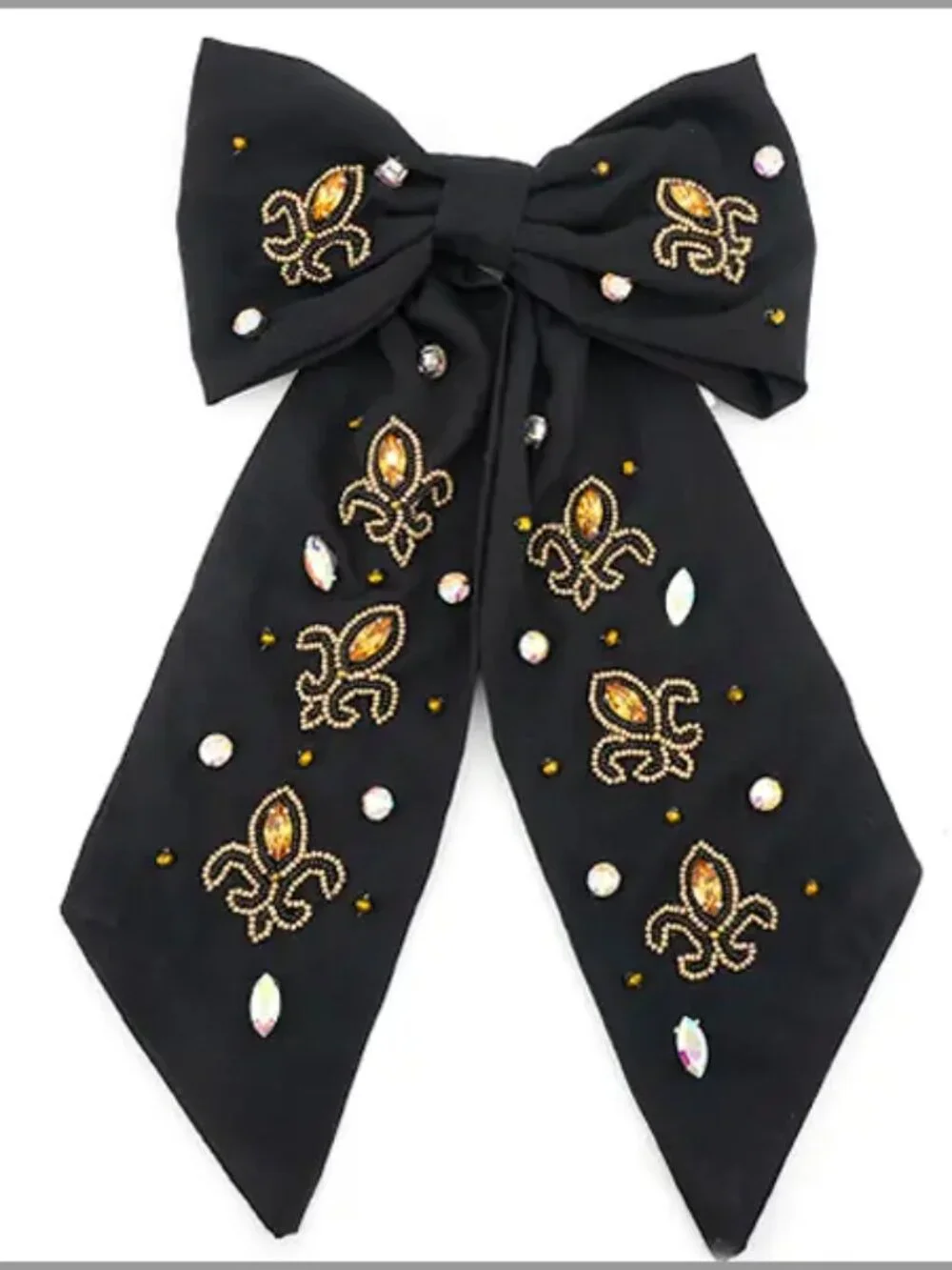 Black and Gold Saints Large Hair Bow with Barette NWT